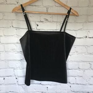 Y2K Black Velvet Camisole Top Rhinestone Strap Coquette Clubwear